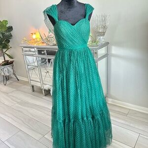 Emerald Green Polka Dot Tulle Maxi Dress